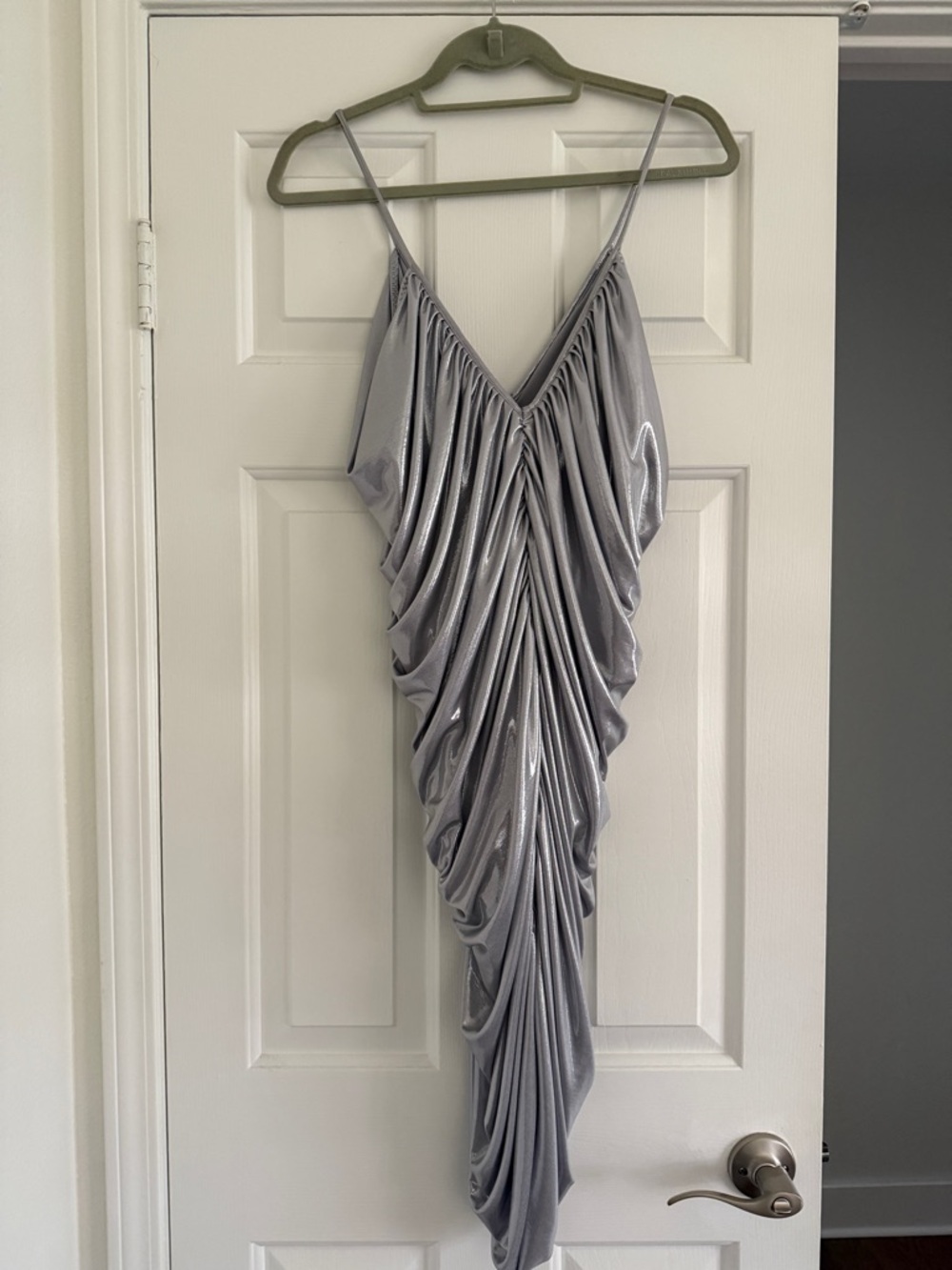 Norma Kamala Silver Draped Spaghetti-Strap Dress